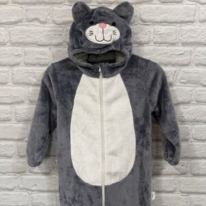 Kids Cat One-Piece Halloween Costume Size 4/7 Gray Warm Body Suit Fast Shipping!